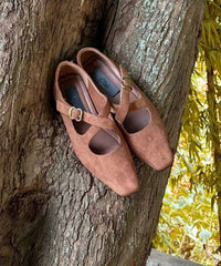 Stylish Leopard Splicing Cross Strap Suede Flats Shoes