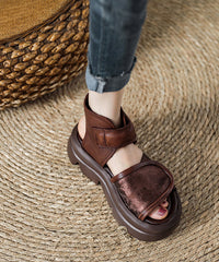 Vintage Brown Buckle Strap Splicing Platform Sandals Peep Toe