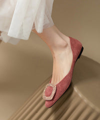 Handmade Zircon Splicing Flat Feet Shoes Black Suede