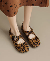 Leopard Cross Strap Splicing Stylish Suede Flats