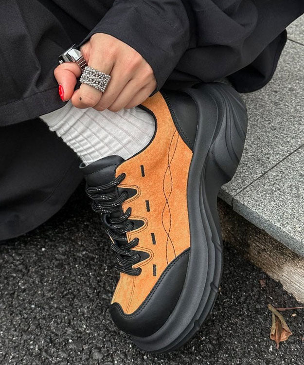 Casual Yellow Lace Up Suede Splicing Platform Flat Shoes