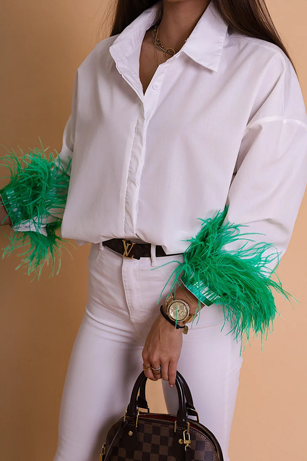 Feather Long-sleeved Casual Loose Shirt