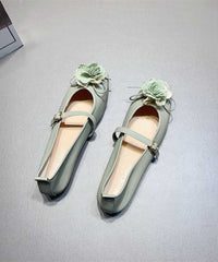 Apricot Faux Leather Flat Shoes Splicing Floral Buckle Strap