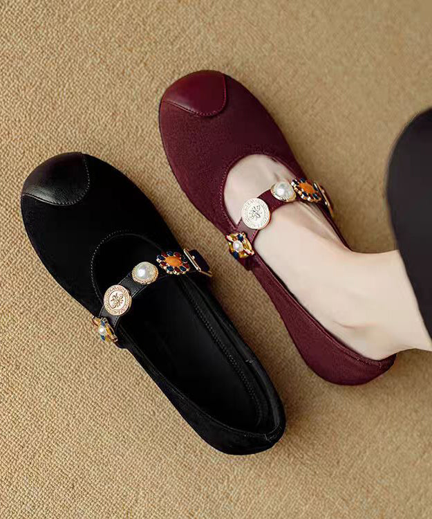 Handmade Splicing Flat Shoes Mulberry Suede Nail Bead