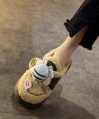 Beige Novelty Splicing Platform Little Bee Teddy Ankle Boots