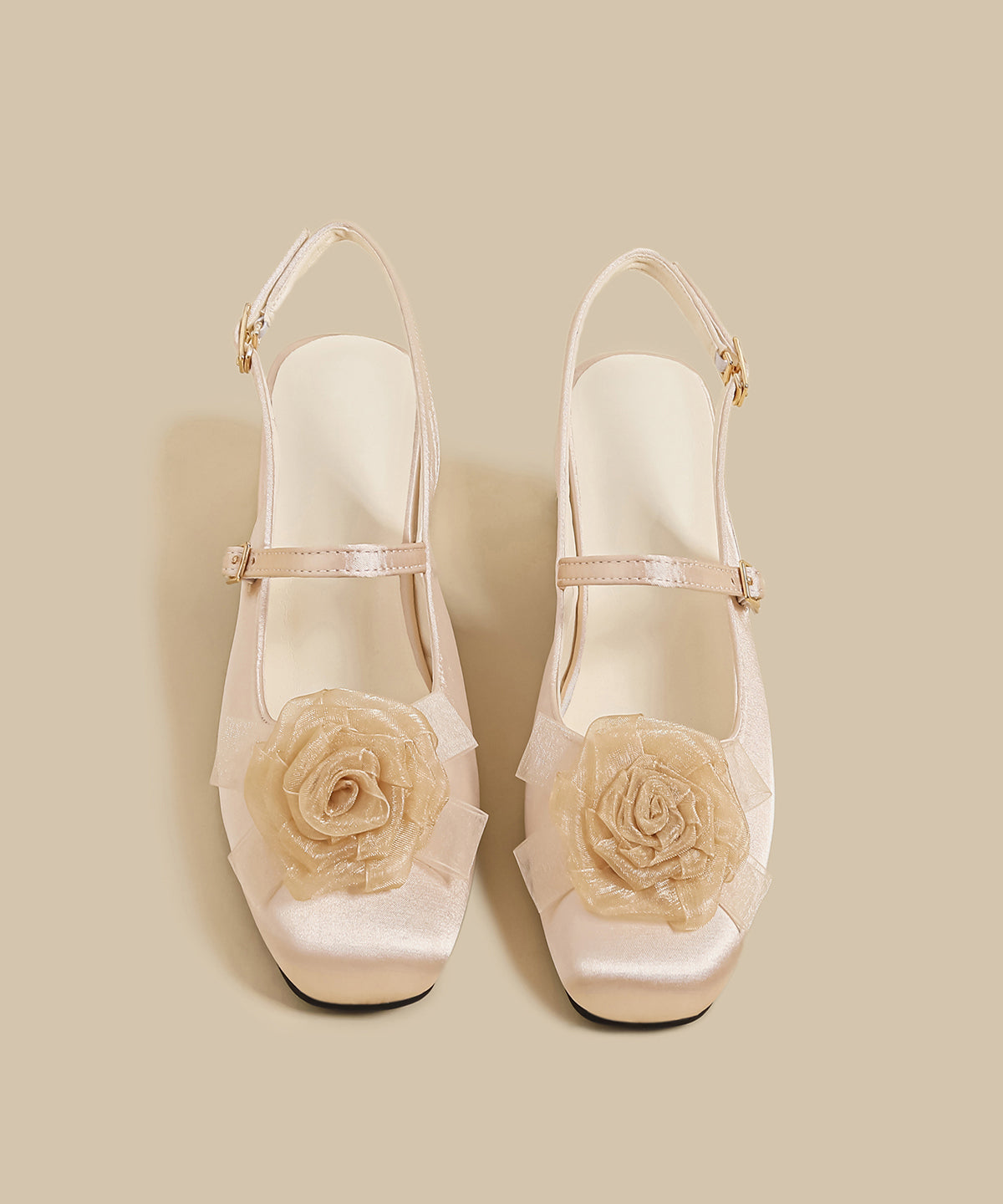 Floral Splicing Chunky Sandals Apricot Suede