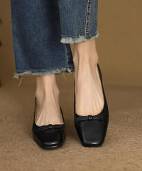 Black Bow Splicing Comfortable Cowhide Leather Flats