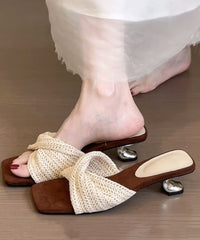 Beige Wedge Faux Leather Fitted Splicing Slide Sandals