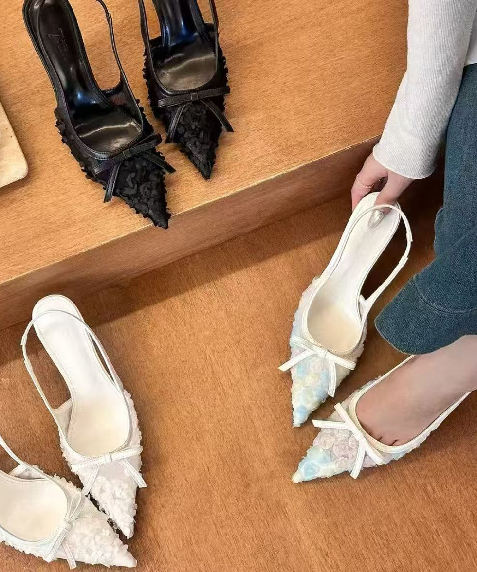 Beige High Heel Faux Leather Stylish Tulle Splicing Sandals