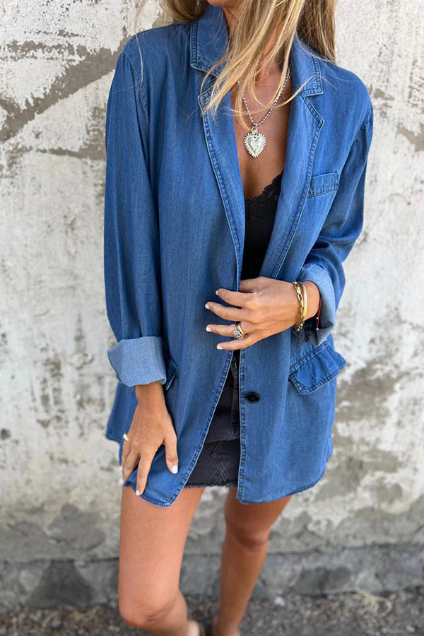 Lapel Casual Loose Long Sleeve Denim Jacket