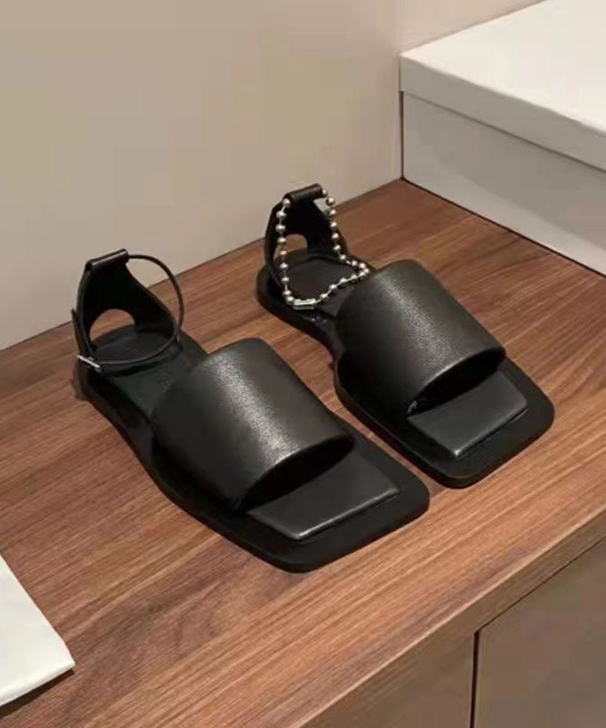 Red Faux Leather Flat Sandals Peep Toe Buckle Strap