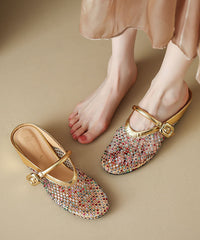 Boutique Gold Hollow Out Zircon Wedge Slide Sandals