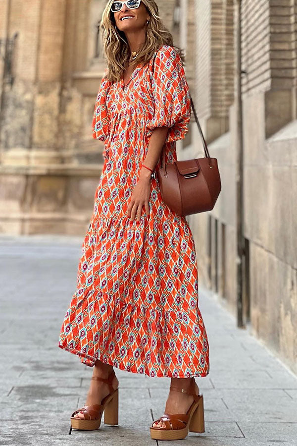 street picnic bubble sleeve layered elegant party MIDI dress