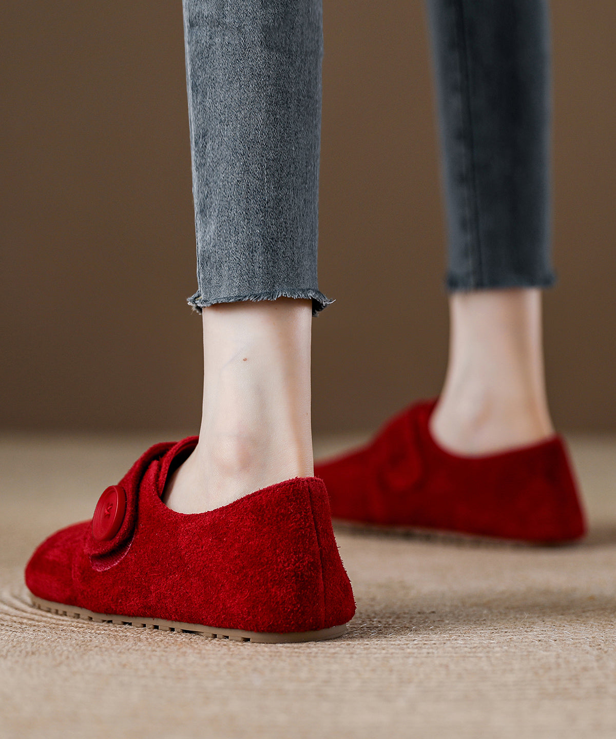 Comfy Splicing Platform Loafer Shoes Red Suede
