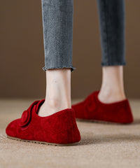 New Comfy Splicing Platform Loafer Shoes Red Suede