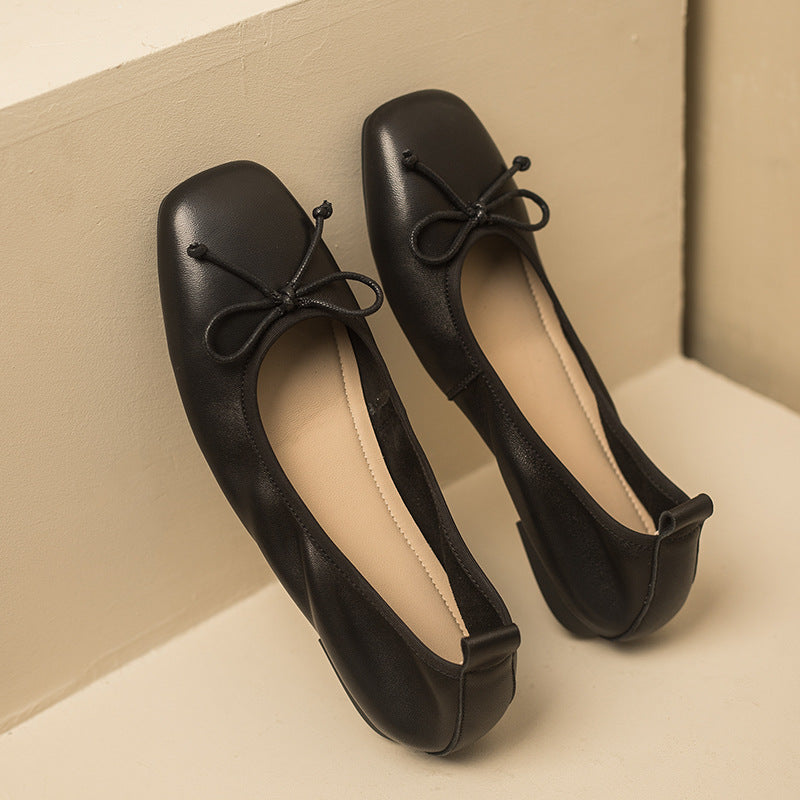 Bowknot Retro Leather Summer Flats Casual Shoes