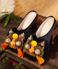Handmade Comfortable Black Satin Slippers