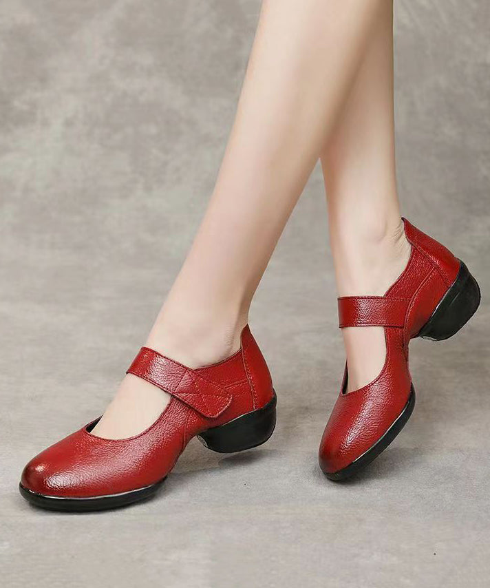 Buckle Strap Splicing Chunky Black Cowhide Leather Dance Shoes