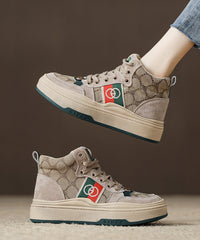 Khaki Suede Splicing High Top Board Shoes Lace Up