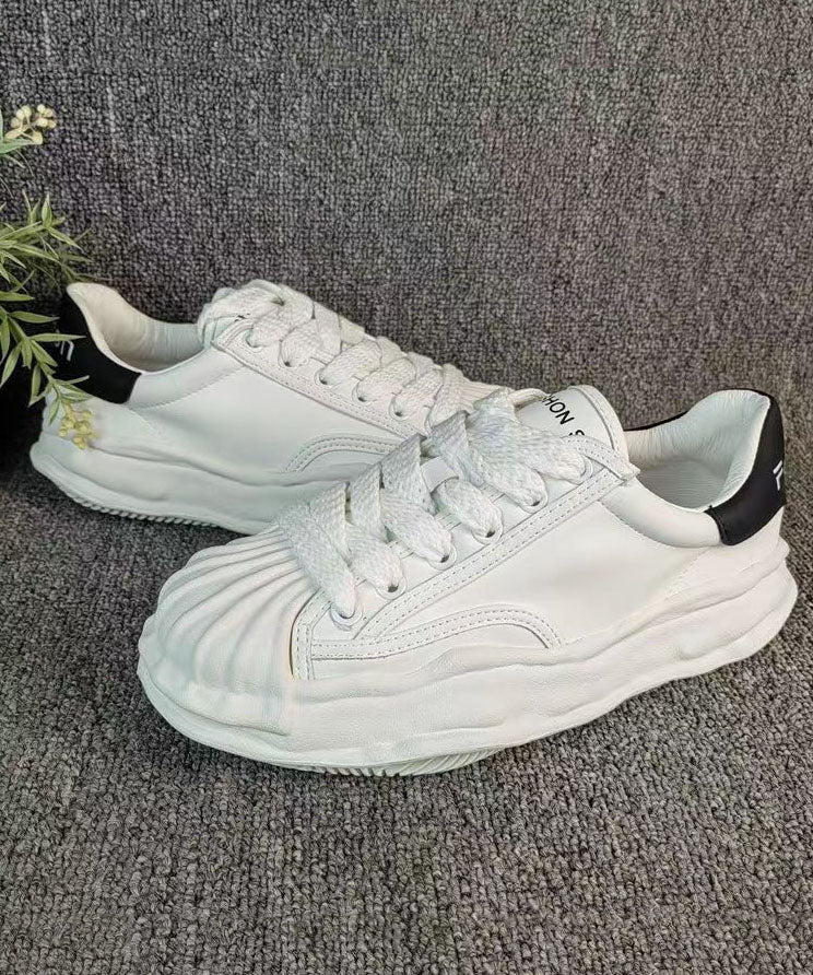 Versatile White Splicing Flat Shoes Cross Strap