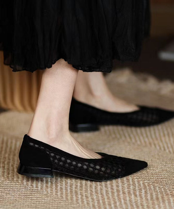 Black Hollow Out Breathable Tulle Splicing Flats