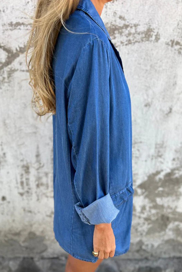 Lapel Casual Loose Long Sleeve Denim Jacket