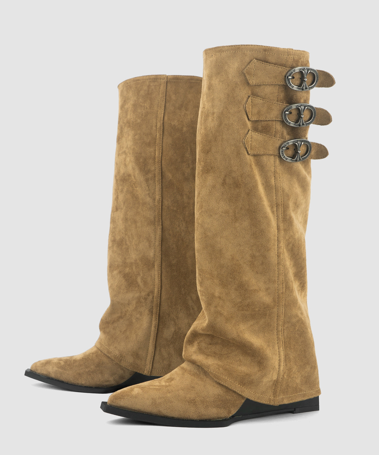 Khaki Boots Wedge Suede Splicing Pointed Toe