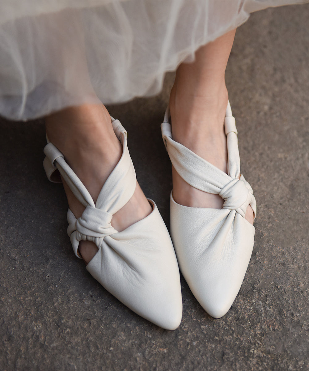 Green Cowhide Leather Hollow Out Flat Sandals Pointed Toe