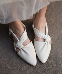 Green Cowhide Leather Hollow Out Flat Sandals Pointed Toe