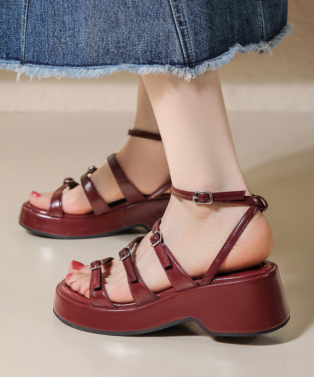 Red Splicing Platform Sandals Hollow Out Peep Toe