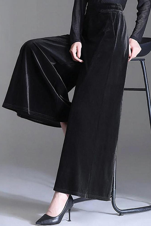 Velvet Loose-fitting Casual Elastic Waist Pocket Straight Leg Pants