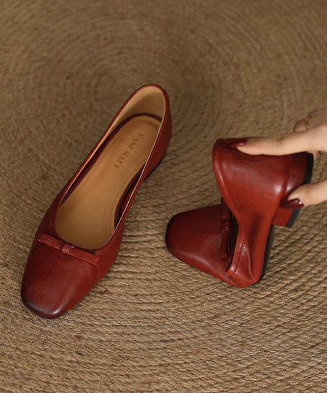 Black Bow Splicing Comfortable Cowhide Leather Flats