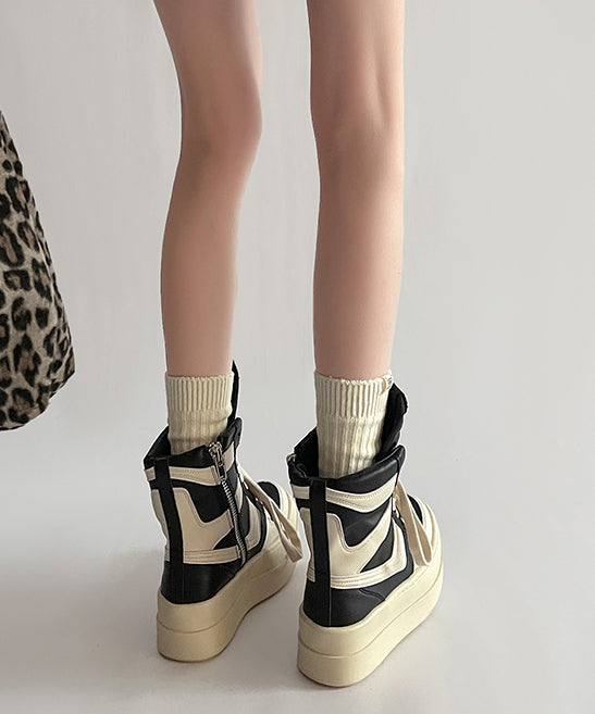 Black Lace Up Splicing Fashion Faux Leather Platform Boots