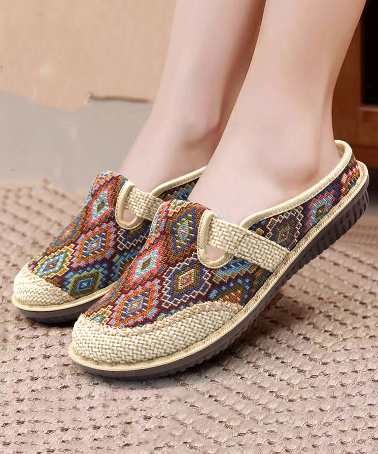 Handmade Comfy Green Splicing Linen Slide Sandals