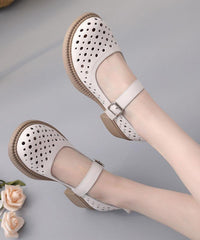 Chocolate Hollow Out Flat Feet Shoes Genuine Leather