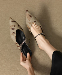 Stylish Leopard Horsehair Splicing Slide Sandals Pointed Toe