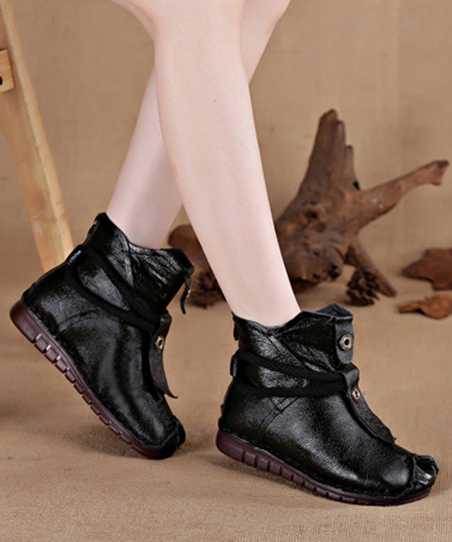 Handmade Comfortable Cowhide Leather Splicing Brown Boots