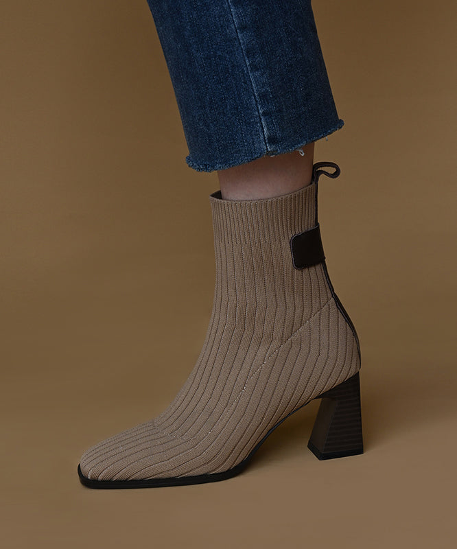 Apricot Boots Knit Classy Splicing Chunky