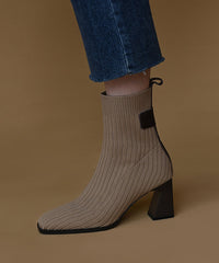 Apricot Boots Knit Classy Splicing Chunky