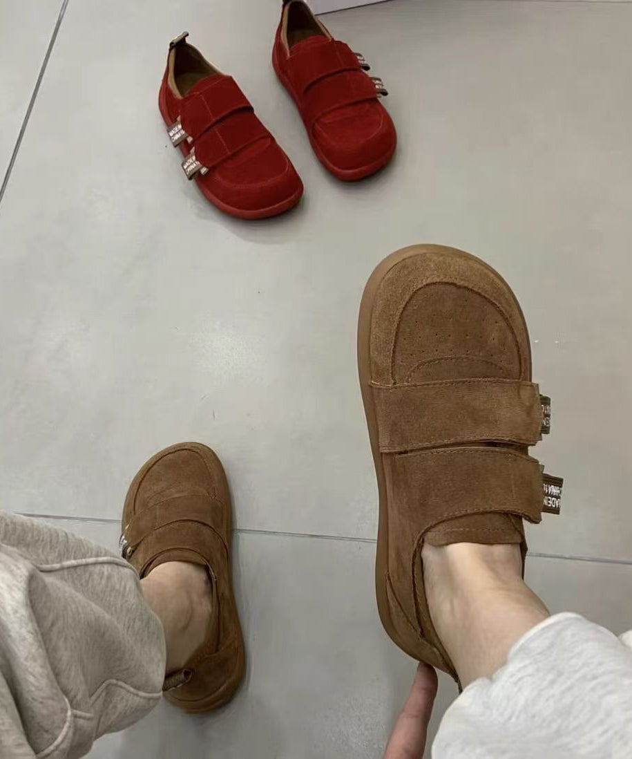 Red Flats Suede Splicing Velcro Strap For Women