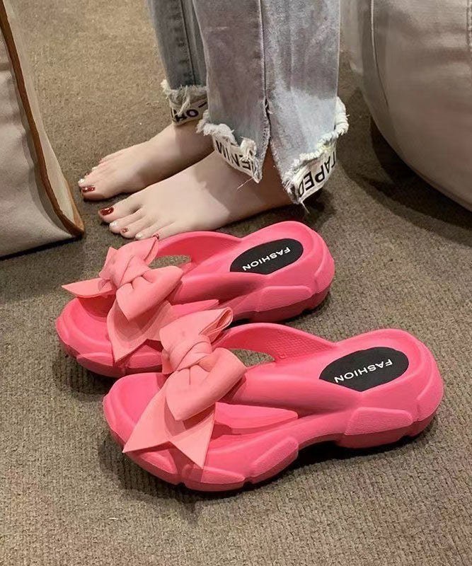 Bow Splicing Slippers Shoes Rose Peep Toe