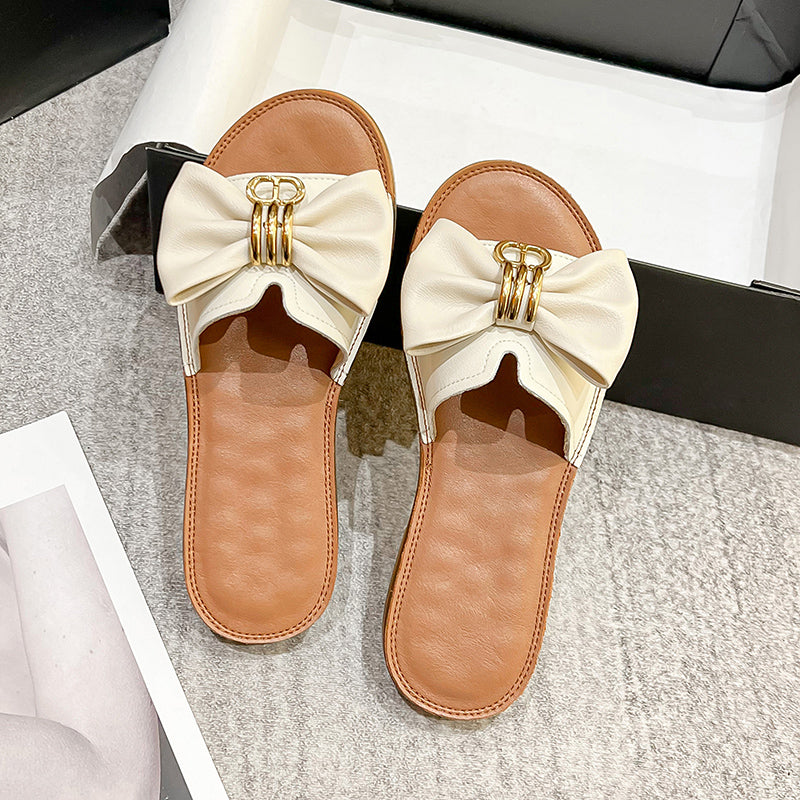 Summer Retro Leather Bowknot Slippers
