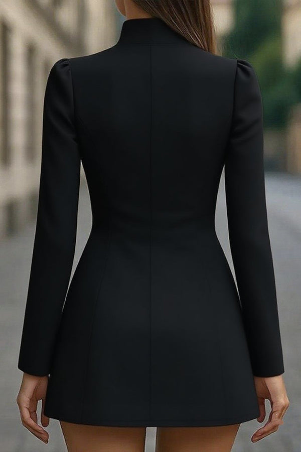 Stand Collar Single-Breasted Slim Fit Formal Mini Dress