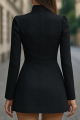 Stand Collar Single-Breasted Slim Fit Formal Mini Dress