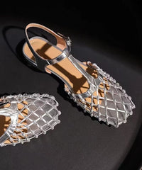 French Hollow Out Buckle Strap Gold Sandals