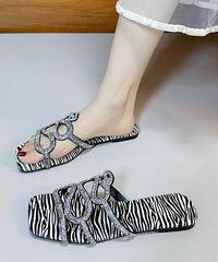 Versatile Black Zircon Peep Toe Slide Sandals