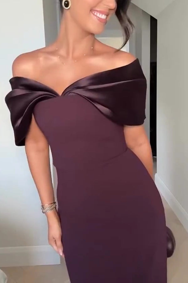 Elegant Off-shoulder Spliced fitted Backless Maxi Dress