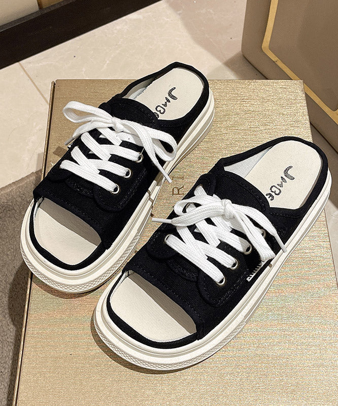 Stylish Green Lace up Canvas Slide Sandals