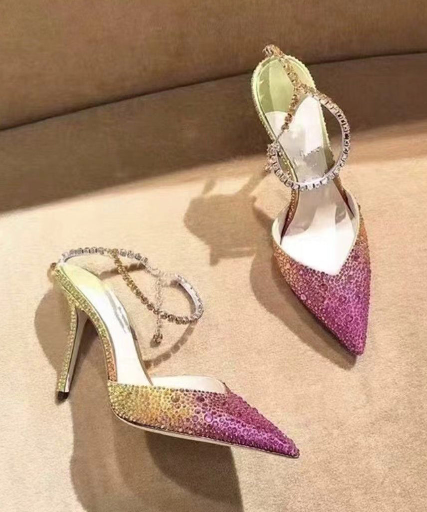 Rhinestone Gradient Color Sexy Pointed Thin Heel Sandals New