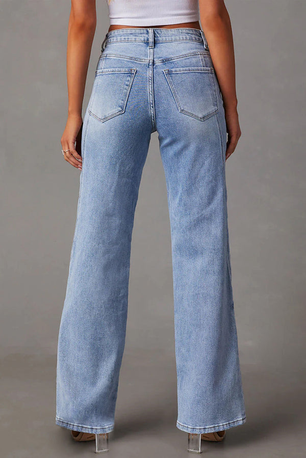 Patchwork Casual Loose Pocket Wide Leg Jeans